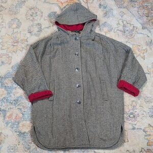 Vintage Lady Suzette Wool Blend Hooded Coat Poncho Cape Made in USA Gray Herring